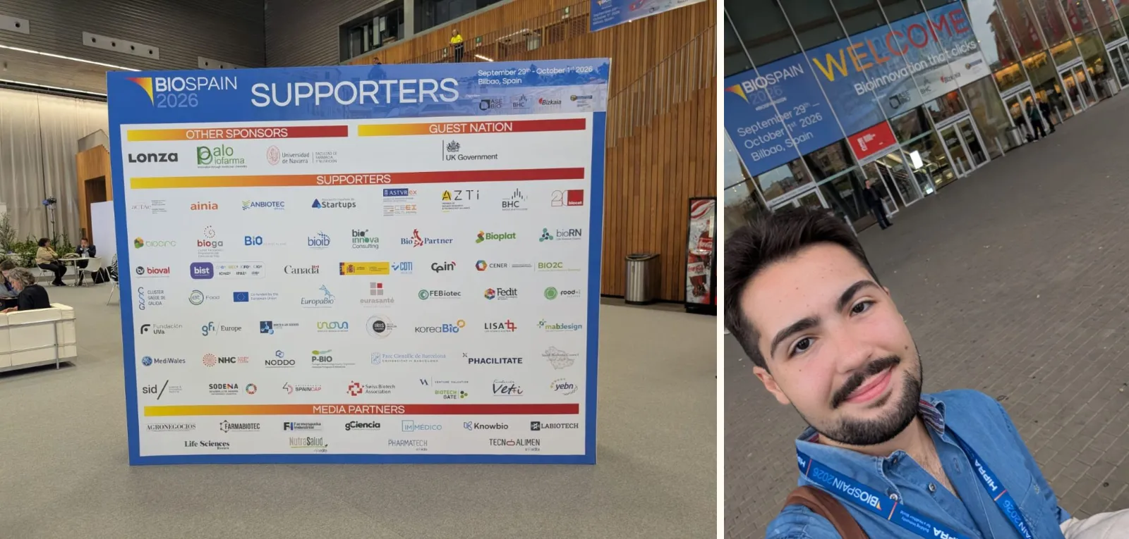 YEBN among the supporters of BIOSPAIN 2026 in Bilbao, and Vice President Álex Moreno Armengol at the venue entrance